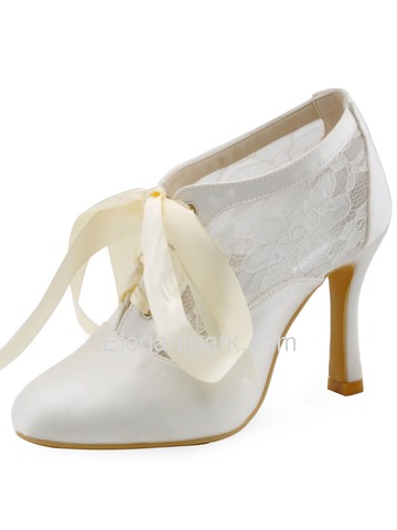 ElegantPark Women's White Ivory Closed Toe Pumps Ribbon Tie Wedding Party Shoes (HC1529)