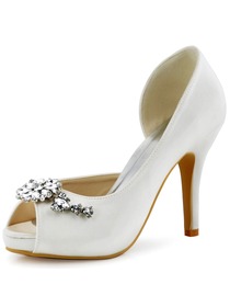 ElegantPark Women White Ivory Peep Toe Rhinestones High Heel Bridal Shoes