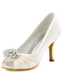 ElegantPark Women Peep Toe High Heel Rhinsotnes shoe-clip Wedding Prom Pumps