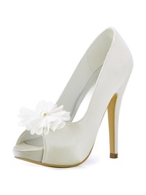 ElegantPark Women Peep Toe Stiletto Heel Removable Flower Pearls Shoe Clips Wedding Bridal Pumps