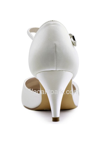 ElegantPark Closed Toe Applique Ivory Mid Heels Buckle Satin Wedding Bridal Shoes (HC1604)