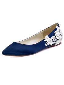 ElegantPark Women's Flats Pointed Toe Comfortable Heels Appliques Satin Wedding Bridal Shoes