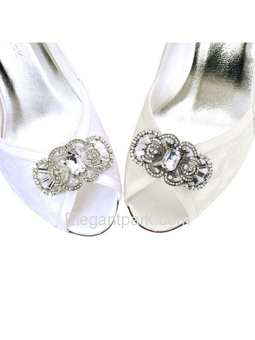 EletantPark Antique Silver Women Wedding Dress Accessories Rhinestones Pearls Hat Shoe Clips 2 Pcs