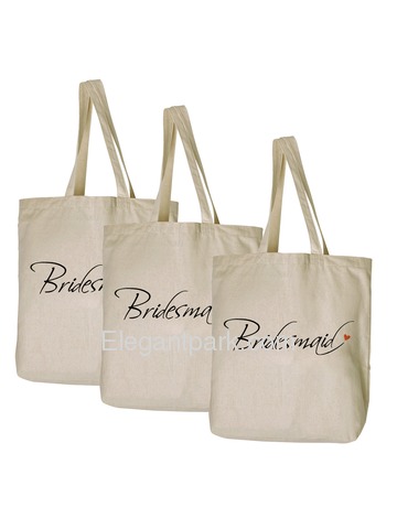 ElegantPark Bridesmaid Tote Bag Natural Canvas 100% Cotton 3 Packs