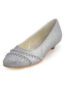 ElegantPark Shiny Glitter PU Pointy Toes Low Kitten Heel Party Shoes