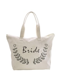 ElegantPark Bride Wedding Canvas Tote Bag Travel Zip Interior Pocket 100% Cotton