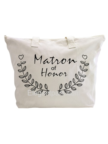 ElegantPark Matron of Honor Wedding Canvas Tote Bag Travel Zip Interior Pocket 100% Cotton