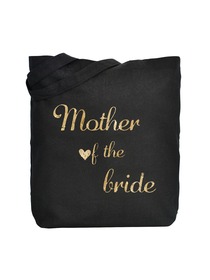 ElegantPark Mother of Bride Tote Bag Black Canvas Gold Script 100% Cotton 1 Pack