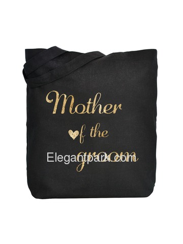 ElegantPark Mother of Groom Tote Bag Black Canvas Gold Script 100% Cotton 1 Pack