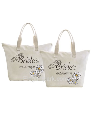 ElegantPark Bride's Entourage Wedding Canvas Tote Bag Travel Daisy Zip Interior Pocket 100% Cotton 2
