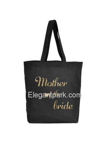 ElegantPark Mother of the Bride Tote Bag Wedding Gifts Black 100% Cotton with Gold Script