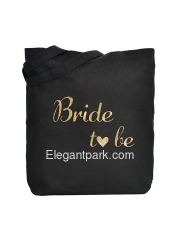 ElegantPark Bride to Be Tote Bag for Wedding Bridal Gifts Black 100% Cotton with Gold Script