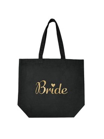 ElegantPark Bride Tote Bag for Wedding Bridal Shower Gifts Black 100% Cotton with Gold Script