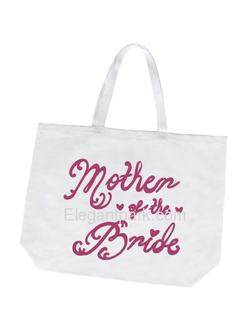 Mother of the Bride Tote Bag for Wedding Gifts Canvas 100% Cotton White Hot Pink Script