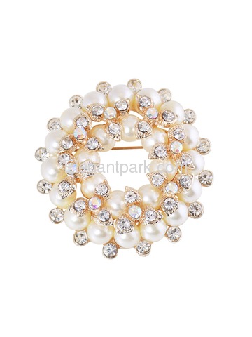 BP1709 Fashion Rhinestones Double Pearls Flowers Crystals Women Jewelry Brooch Pin