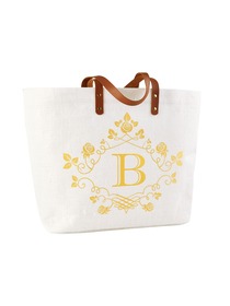 ElegantPark B-Initial 100% Jute Tote Bag with Handle and Interior Pocket