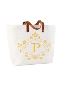 ElegantPark P-Initial 100% Jute Tote Bag with Handle and Interior Pocket