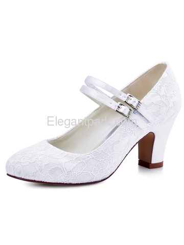 ElegantPark Ivory Round Toes Mary Jane High Heels Pumps Lace Wedding Bridal Shoes (HC1708)