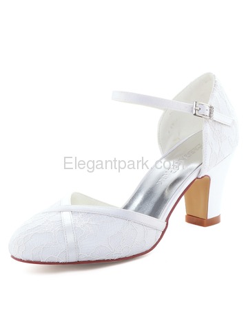 HC1802 White Ivory Lace Closed Toe High Heels Strap Wedding Party Shoes (HC1802)
