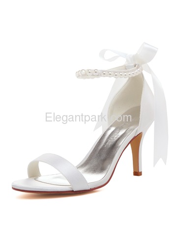 EP11053N Women Sandals High Heel Pearls Ankle Strap Satin Bridal Wedding Shoes (EP11053N)