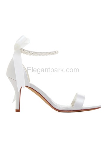 EP11053N Women Sandals High Heel Pearls Ankle Strap Satin Bridal Wedding Shoes (EP11053N)