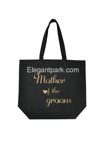 ElegantPark Mother of the Groom Tote Bag Wedding Gifts Black 100% Cotton with Gold Script