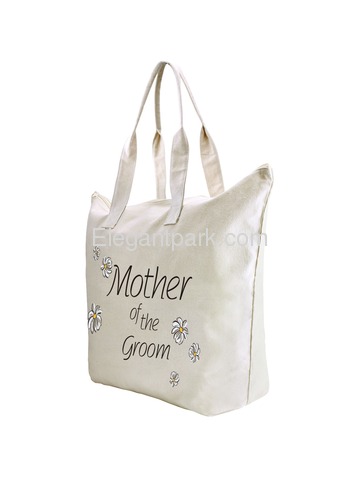 ElegantPark Mother of Groom Wedding Canvas Tote Bag Travel Daisy Zip Interior Pocket 100% Cotton 1 P