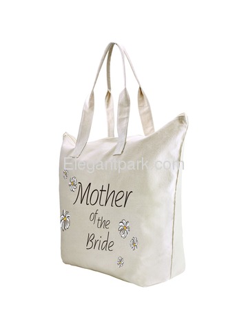 ElegantPark Mother of Bride Wedding Canvas Tote Bag Travel Daisy Zip Interior Pocket 100% Cotton 1 P