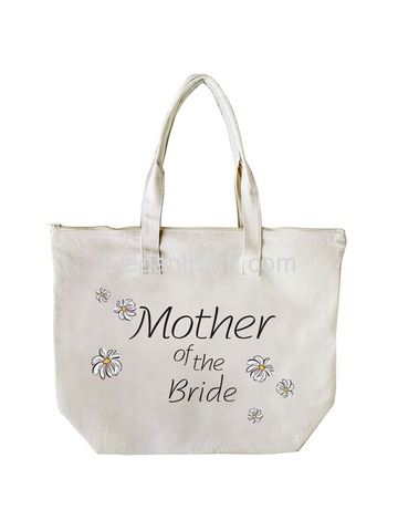 ElegantPark Mother of Bride Wedding Canvas Tote Bag Travel Daisy Zip Interior Pocket 100% Cotton 1 P