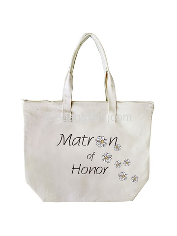 ElegantPark Matron of Honor Wedding Canvas Tote Bag Travel Daisy Zip Interior Pocket 100% Cotton