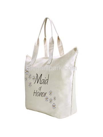 ElegantPark Matron of Honor Wedding Canvas Tote Bag Travel Daisy Zip Interior Pocket 100% Cotton