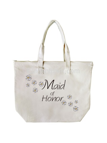 ElegantPark Maid of Honor Wedding Canvas Tote Bag Travel Daisy Zip Interior Pocket 100% Cotton