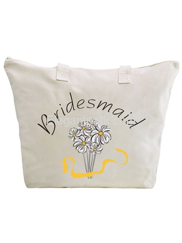 ElegantPark Bridesmaid Wedding Canvas Tote Bag Travel Daisy Zip Interior Pocket 100% Cotton 1 Pack