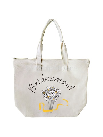 ElegantPark Bridesmaid Wedding Canvas Tote Bag Travel Daisy Zip Interior Pocket 100% Cotton 1 Pack