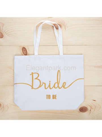 Bride to Be Tote Bag Wedding Bridal Shower Gifts Canvas 100% Cotton White with Gold Glitter