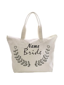 Personalized Wedding Tote Bag Custom Embroidery Name Branch Design Zip Bride Tote Bag 100% cotton