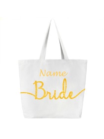 Personalized Wedding Bride Tote Bag With Custom Name Design Canvas Gift Bag 100% Cotton White