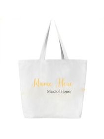 Monogrammed Wedding Canvas Tote Bag Personalized Name and Custom Role 100% Cotton White Gift Bag