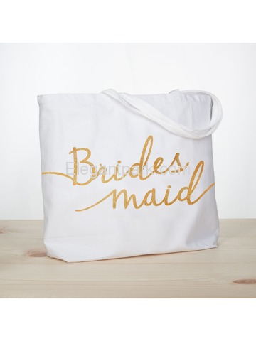 Bridesmaid Tote Bag Wedding Favour Hen Night Party Gift White Canvas 100% Cotton Gold Glitter 1 Pcs