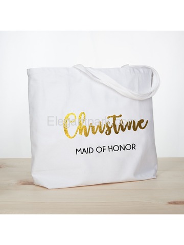 PERSONALIZED Gold Foil Maid of Honor Tote Wedding Gift White Shoulder Bag 100% Cotton …