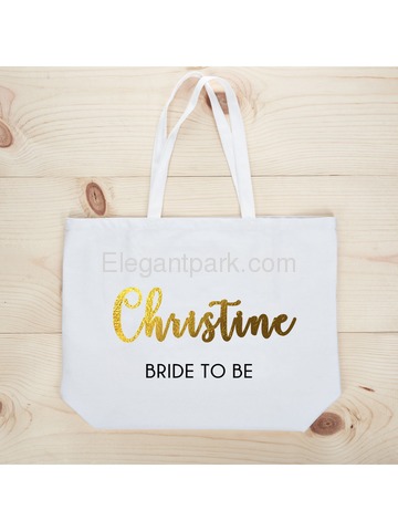 PERSONALIZED Gold Foil Bride to Be Tote Wedding Gift White Shoulder Bag 100% Cotton …