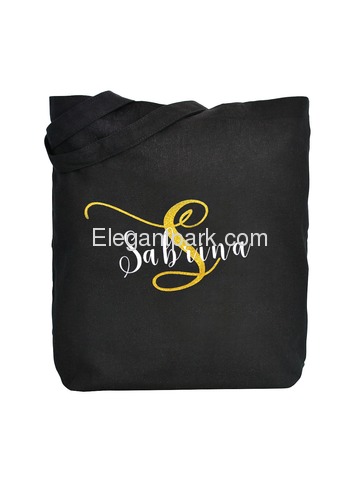Monogram Initial Personalized Tote Wedding Party Gift Black Shoulder Bag 100% Cotton …