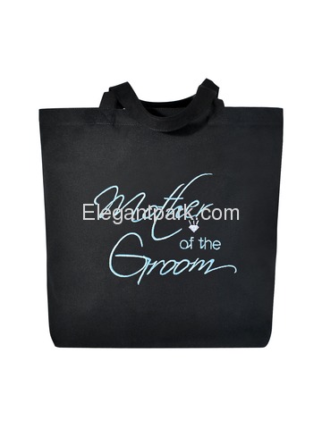 Mother of the Groom Tote Bag Wedding Bridal Shower Gift Canvas 100% Cotton Black Aqua Embroidered