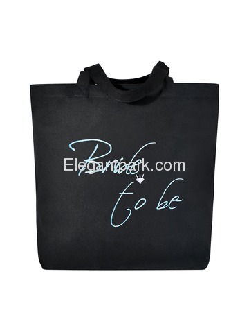 Bride to Be Heavy Tote Bag Bridal Wedding Favor Gift Canvas 100% Cotton Black with Aqua Embroidered