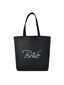 Bride Heavy Tote Bag Bridal Wedding Favor Gift Canvas 100% Cotton Black with Aqua Embroidered