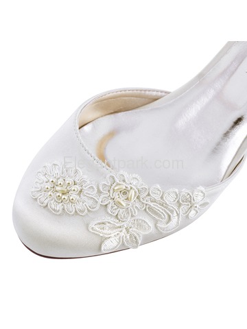 WP1716 Mid Heel Pumps Closed Toe Ankle Strap Satin Evening Prom Wedding Wedges (WP1716)