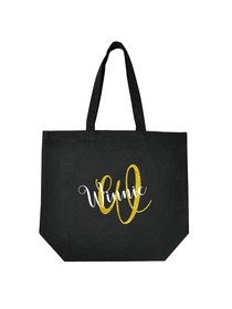 PERSONALIZED Initial W Monogram Wedding Tote Bridal Party Gift Black Shoulder Bag 100% Cotton …