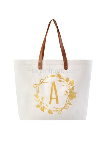 ElegantPark Eco-Friendly Wedding Shopping Grocery Tote Bag Interior Pocket 100% Cotton ,Letter A