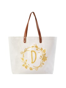 ElegantPark Eco-Friendly Wedding Shopping Grocery Tote Bag Interior Pocket 100% Cotton ,Letter D