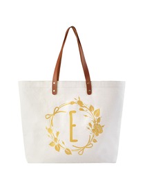 ElegantPark Reusable Tote Travel Luggage Shopping Bag with Interior Pocket 100% Cotton, Letter E